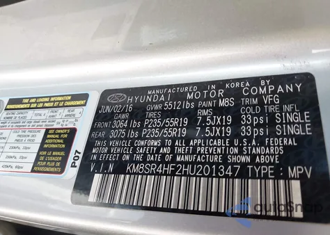 2017 Hyundai Santa Fe Limited Ultimate z USA, uszkodzony, nr VIN KM8SR4HF2HU201347